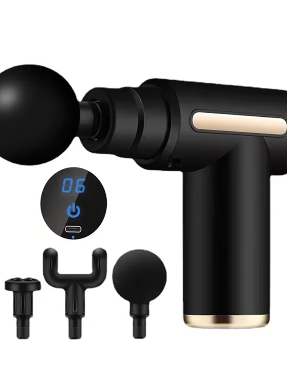 Percussion Massage Gun with Multiple Heads - Black